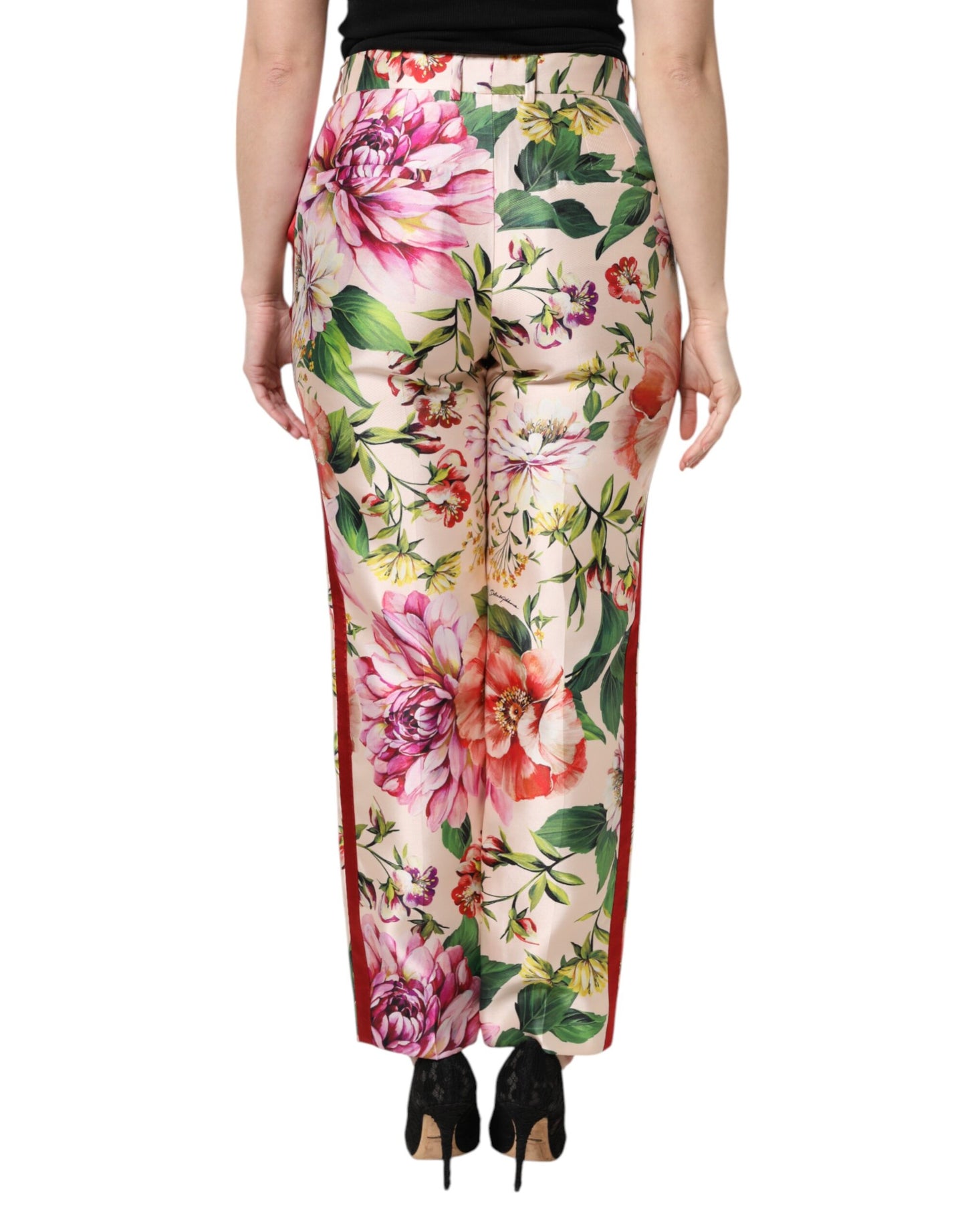 Dolce &amp; Gabbana – Gerade geschnittene Hose mit hohem Bund und Blumenmuster in Mehrfarbig