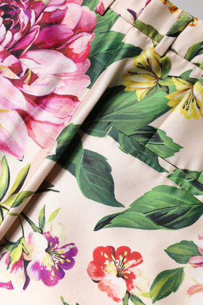 Dolce &amp; Gabbana – Gerade geschnittene Hose mit hohem Bund und Blumenmuster in Mehrfarbig