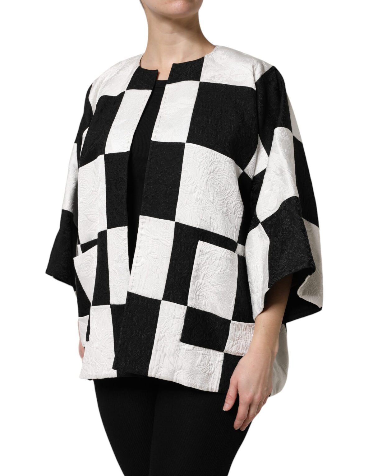 Dolce &amp; Gabbana – Weiß-schwarze Patchwork-Blazerjacke aus Jacquard