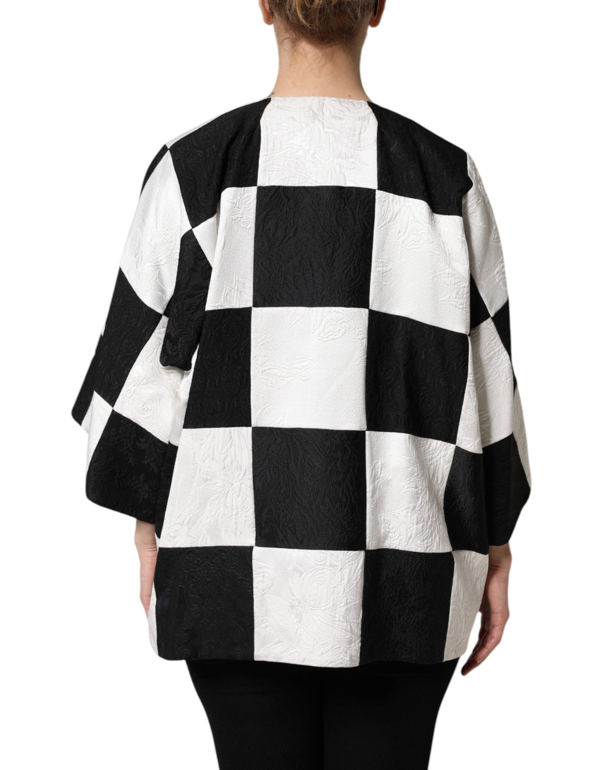 Dolce &amp; Gabbana – Weiß-schwarze Patchwork-Blazerjacke aus Jacquard