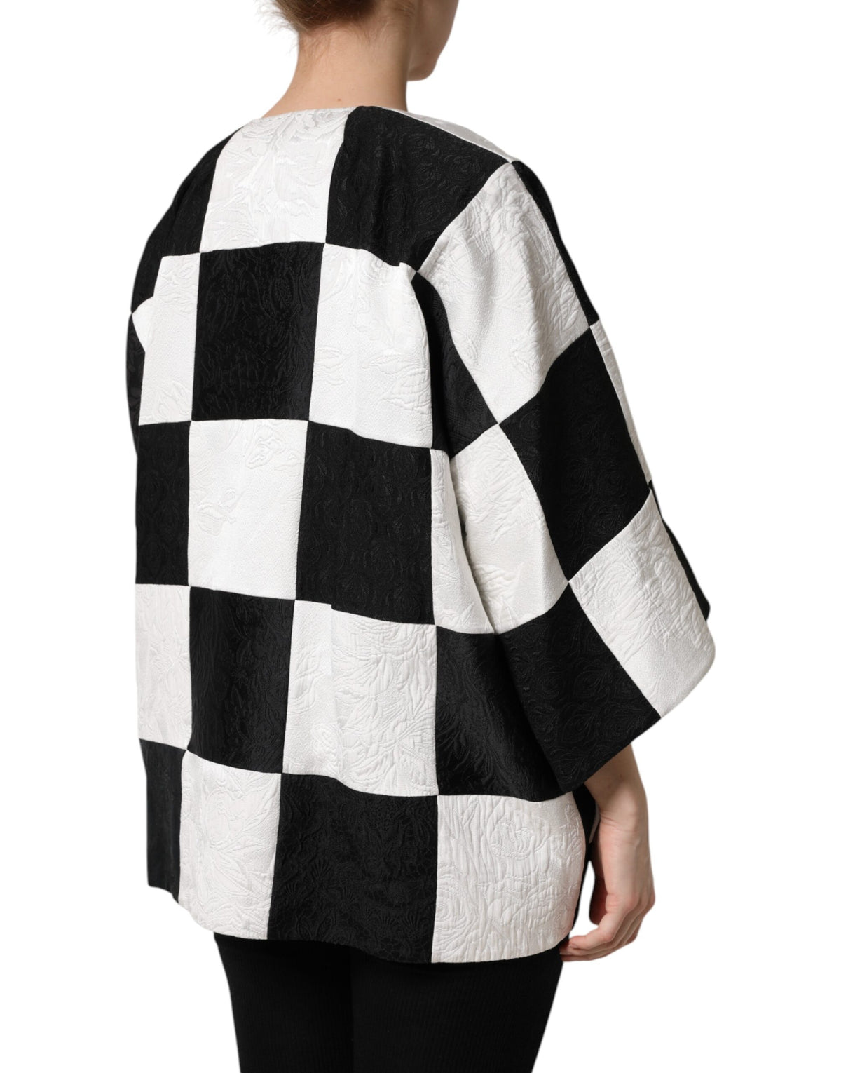 Dolce &amp; Gabbana – Weiß-schwarze Patchwork-Blazerjacke aus Jacquard