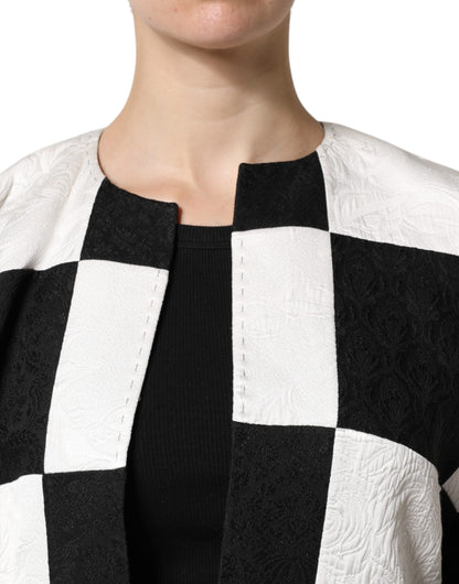 Dolce &amp; Gabbana – Weiß-schwarze Patchwork-Blazerjacke aus Jacquard