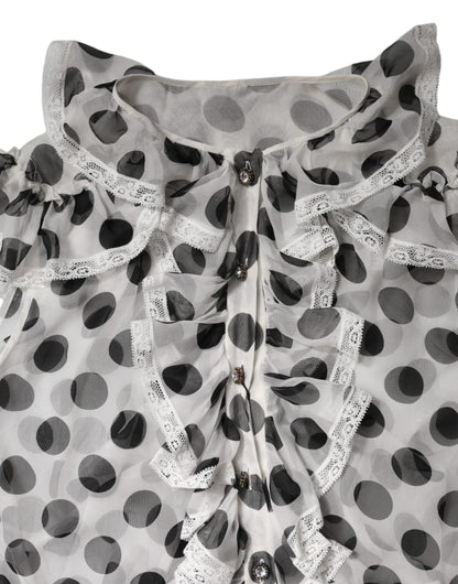 Dolce &amp; Gabbana – Ärmelloses Baumwolltop mit Punkten in Weiß und Schwarz