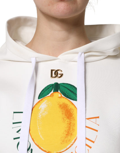 Dolce &amp; Gabbana – Kapuzenpullover aus elfenbeinfarbener Baumwolle mit Aufdruck