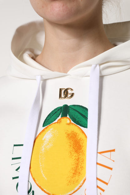 Dolce &amp; Gabbana – Kapuzenpullover aus elfenbeinfarbener Baumwolle mit Aufdruck