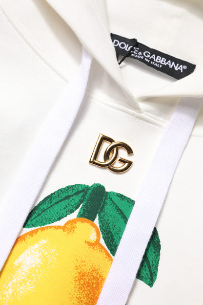 Dolce &amp; Gabbana – Kapuzenpullover aus elfenbeinfarbener Baumwolle mit Aufdruck
