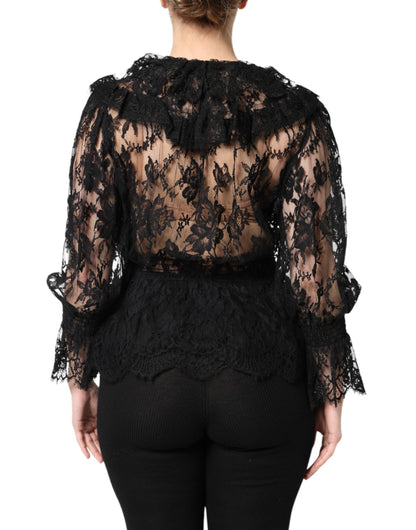 Dolce &amp; Gabbana Schwarzes Blusentop aus Baumwoll-Blumenspitze