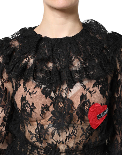 Dolce &amp; Gabbana Schwarzes Blusentop aus Baumwoll-Blumenspitze