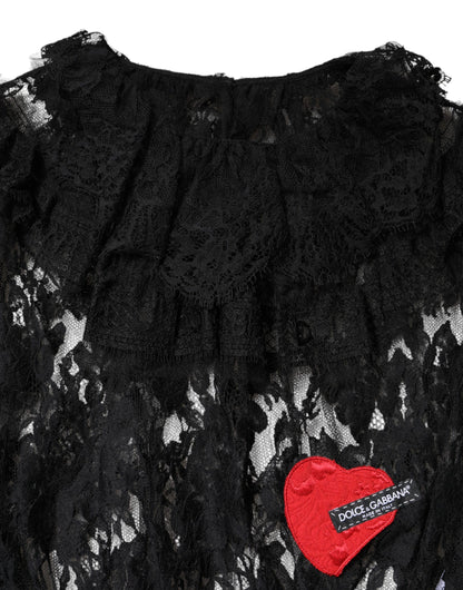 Dolce &amp; Gabbana Schwarzes Blusentop aus Baumwoll-Blumenspitze