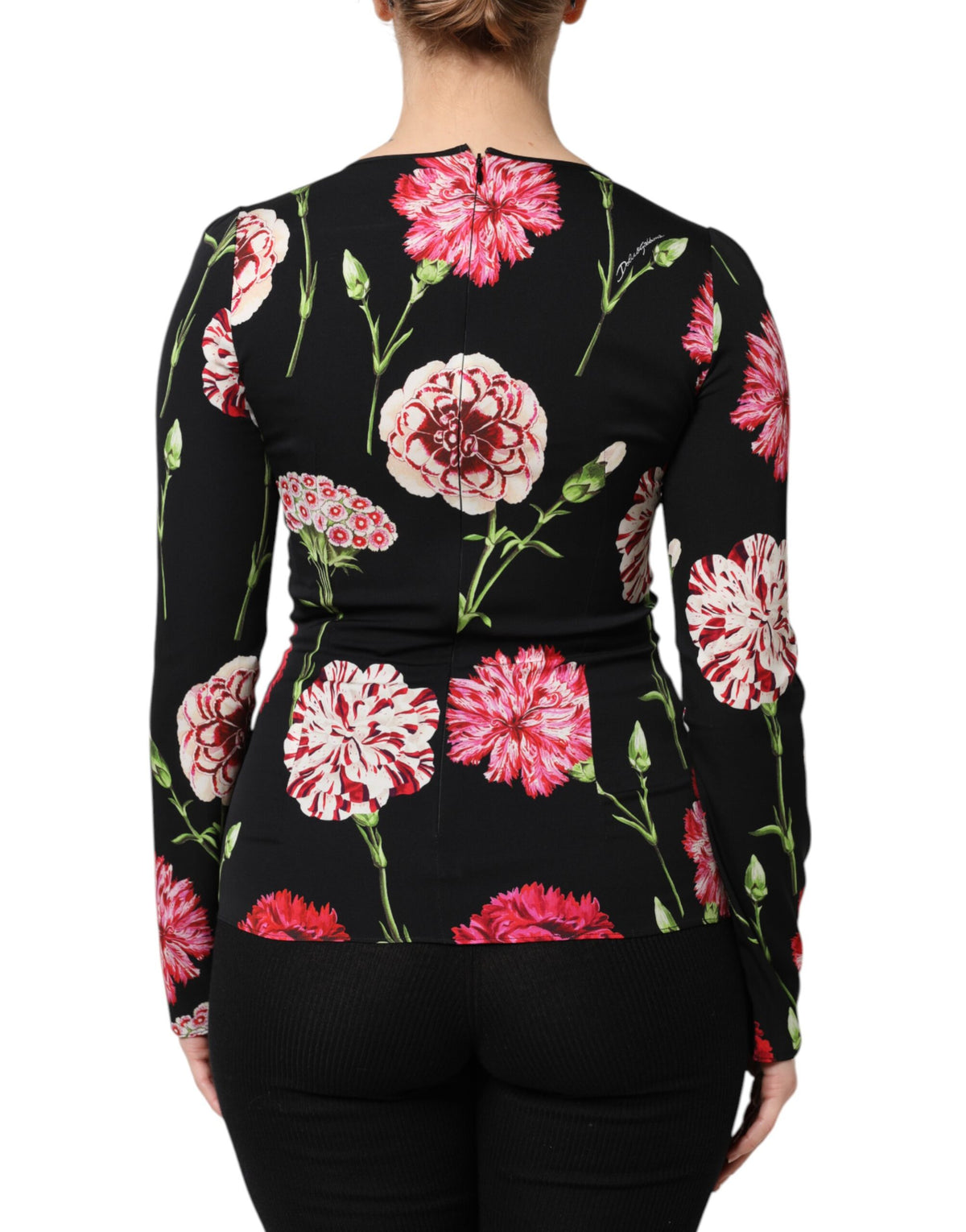 Dolce &amp; Gabbana Schwarzes, langärmliges Blusentop für Damen mit Blumenmuster