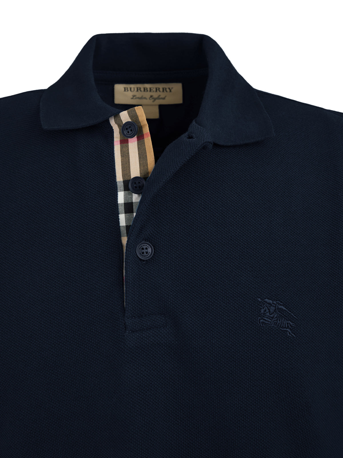Burberry – Poloshirt aus Baumwolle mit Kragen in Marineblau