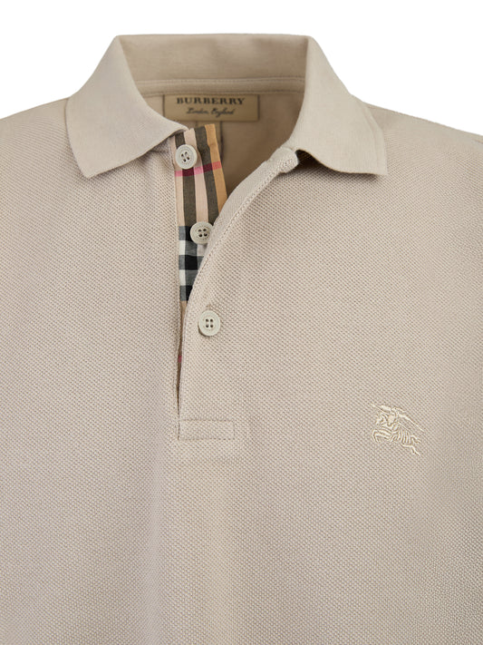 Burberry – Poloshirt aus Baumwolle mit Kragen in hellem Stein