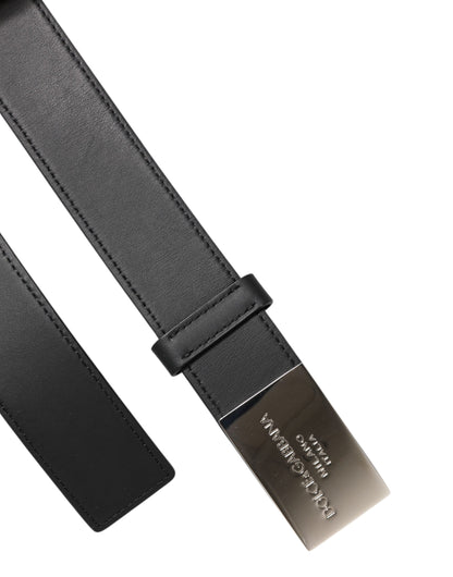 Dolce &amp; Gabbana – Klassischer schwarzer Gürtel mit silberner Metall-Logoschnalle