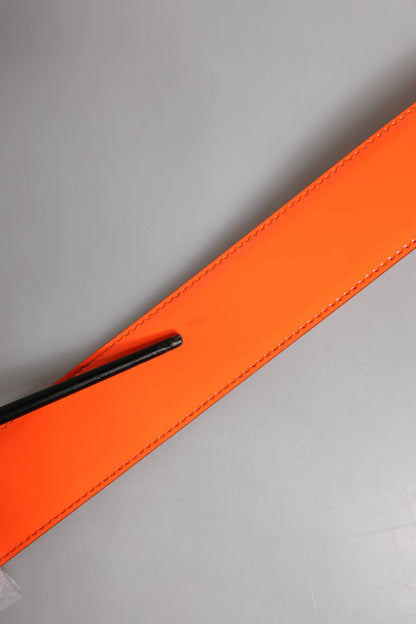 Dolce &amp; Gabbana – Orangefarbener Gürtel mit goldfarbener Logoschnalle aus Metall