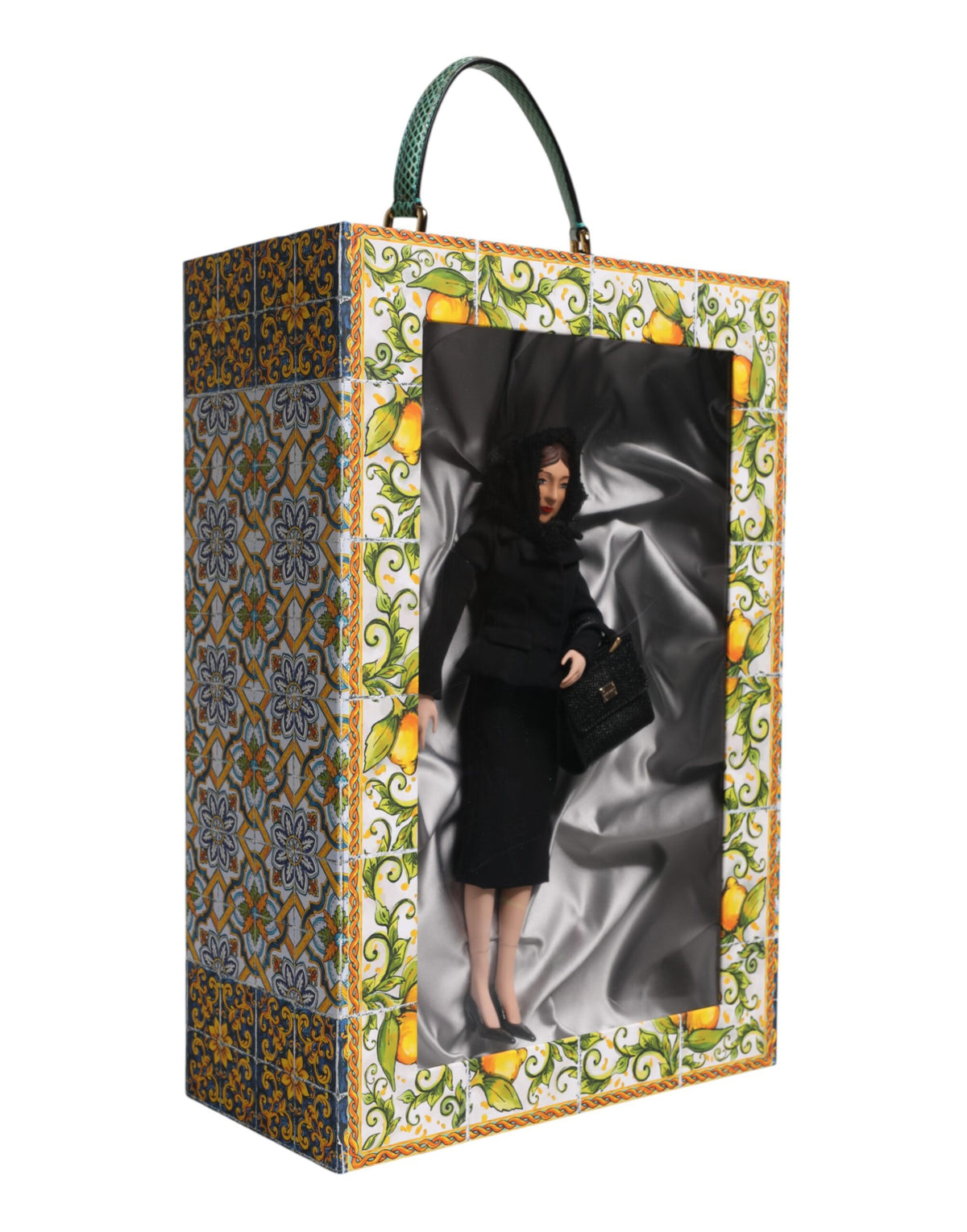 Dolce &amp; Gabbana Schwarzes Kleid Keramik Porzellan Mode Leder Sicily Dolls