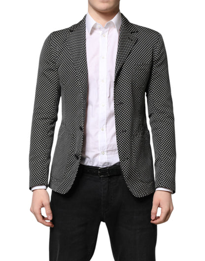 Dolce &amp; Gabbana Schwarz Weiß Gemusterter Herren Anzug Mantel Blazer