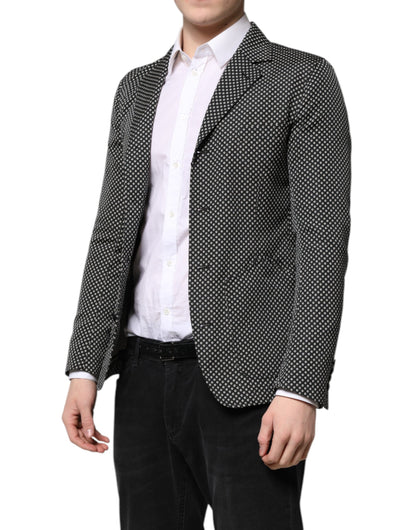 Dolce &amp; Gabbana Schwarz Weiß Gemusterter Herren Anzug Mantel Blazer