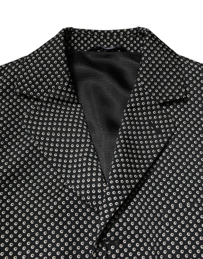 Dolce &amp; Gabbana Schwarz Weiß Gemusterter Herren Anzug Mantel Blazer