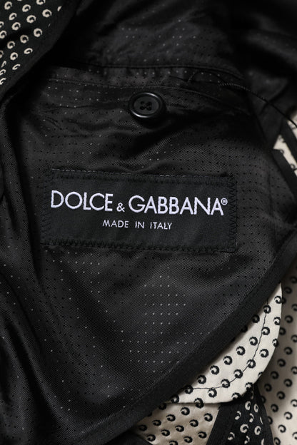 Dolce &amp; Gabbana Schwarz Weiß Gemusterter Herren Anzug Mantel Blazer