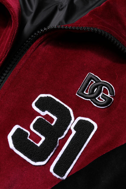 جاكيت بومبر دولتشي آند غابانا أحمر أسود قطني بسحاب كامل وشعار