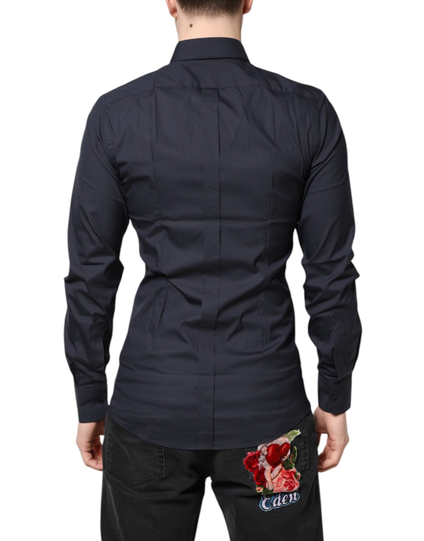 قميص رسمي قطني أزرق داكن ذهبي من دولتشي آند غابانا