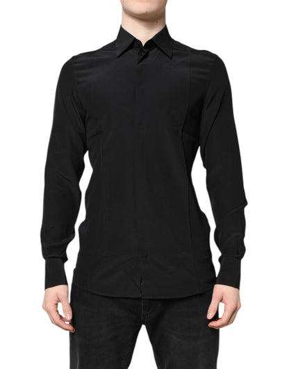 Dolce & Gabbana Black Silk GOLD Long Sleeves Dress Shirt