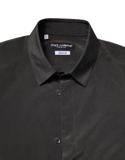 Dolce & Gabbana Dark Gray Silk GOLD Dress Formal Shirt