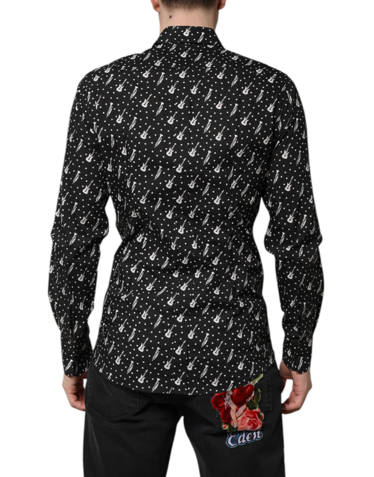 Dolce &amp; Gabbana Schwarzes GOLD-Hemd mit Instrumentenverzierung