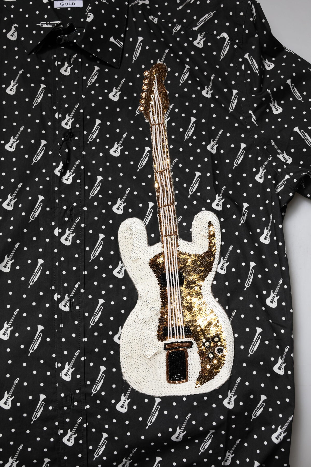 Dolce &amp; Gabbana Schwarzes GOLD-Hemd mit Instrumentenverzierung