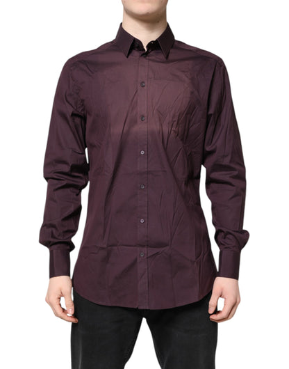 Dolce & Gabbana Burgundy Cotton GOLD Long Sleeves Shirt