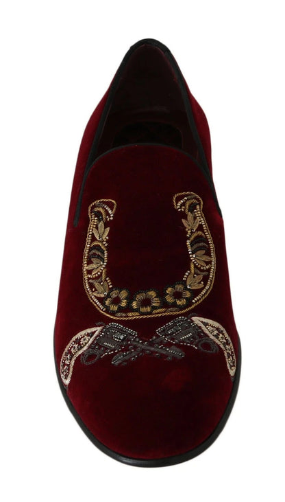 Dolce &amp; Gabbana Bordeaux Samt-Loafer Gun Hufeisenschuhe