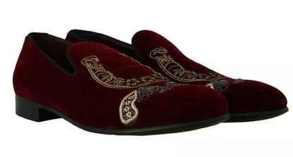 Dolce &amp; Gabbana Bordeaux Samt-Loafer Gun Hufeisenschuhe
