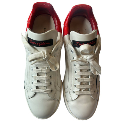 Dolce &amp; Gabbana Weiß Rot Logo Portofino Sneakers Schuhe