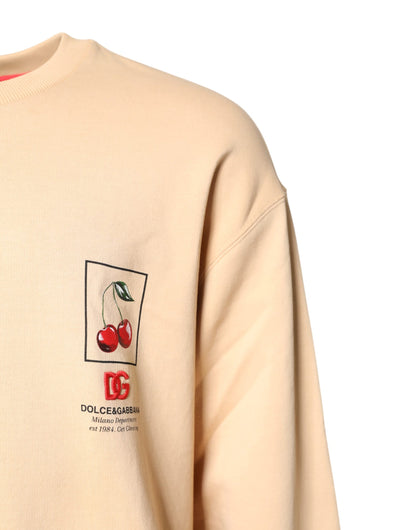 Dolce &amp; Gabbana Beige Pullover mit Rundhalsausschnitt und Kirschmuster