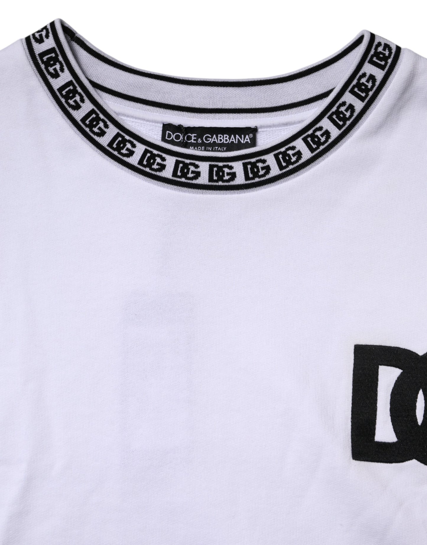 Dolce &amp; Gabbana – Weißer Pullover mit Rundhalsausschnitt und Logo aus Baumwolle