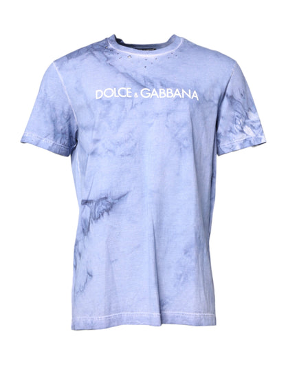 Dolce & Gabbana Blue Cotton Logo Print Crew Neck T-shirt
