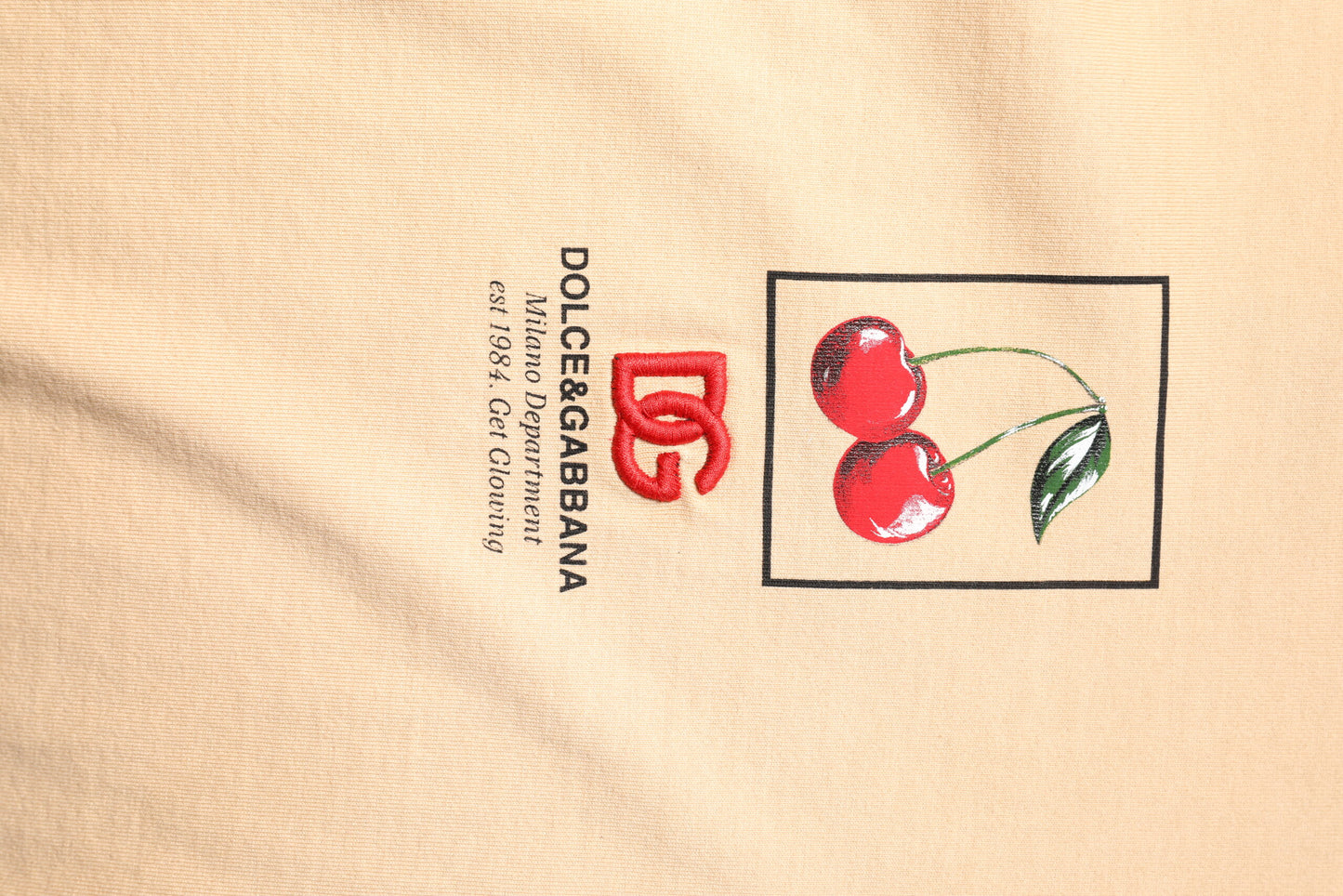 Dolce &amp; Gabbana – Beiges T-Shirt mit Rundhalsausschnitt und Logo-Print aus Baumwolle