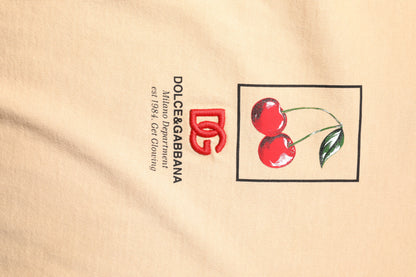 Dolce &amp; Gabbana – Beiges T-Shirt mit Rundhalsausschnitt und Logo-Print aus Baumwolle