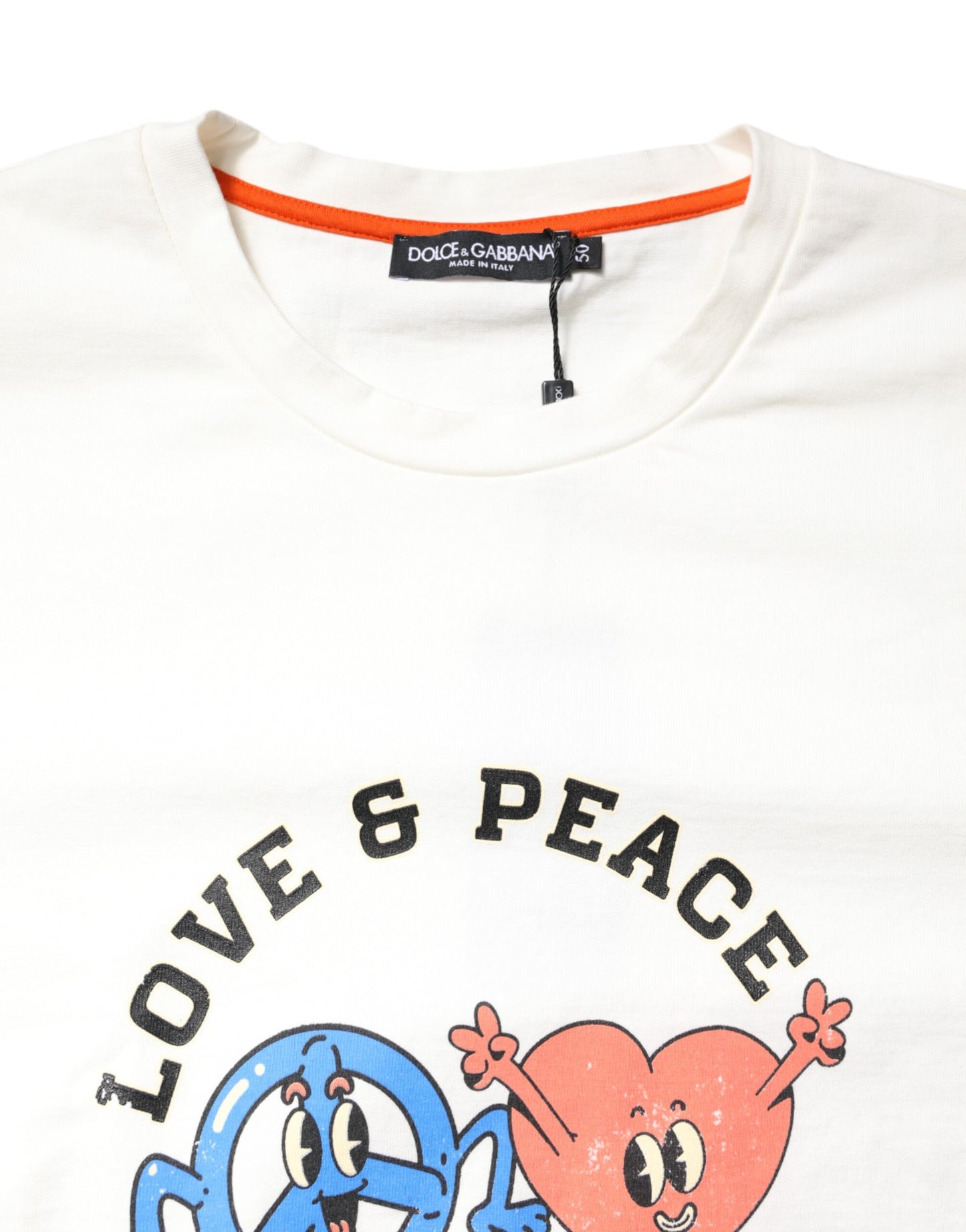 Dolce &amp; Gabbana – Weißes T-Shirt mit Rundhalsausschnitt und LOVE &amp; PEACE-Print