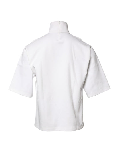 Dolce & Gabbana White Cotton Turtleneck DG Applique T-shirt