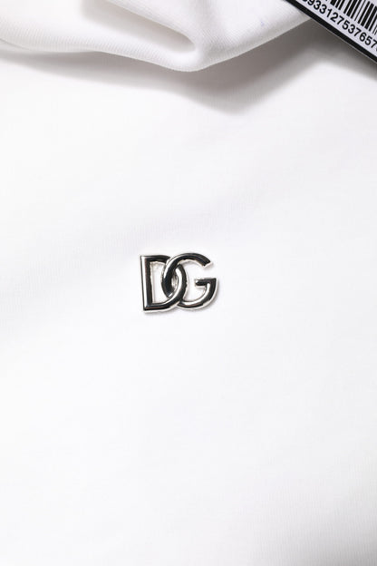 Dolce & Gabbana White Cotton Turtleneck DG Applique T-shirt