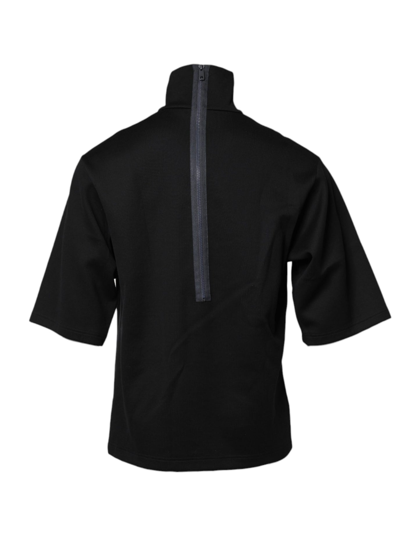 Dolce &amp; Gabbana – Rollkragen-T-Shirt aus schwarzer Baumwolle mit DG-Print