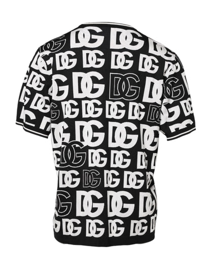 Dolce & Gabbana Black White Silk Knit DG Print T-shirt