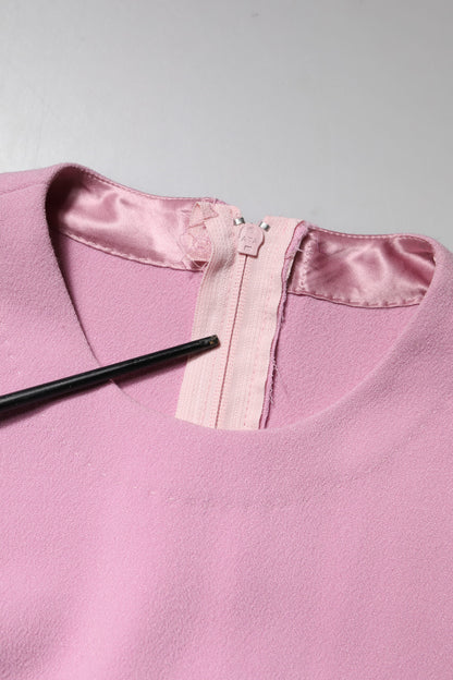 Dolce &amp; Gabbana – Rosafarbenes Etui-Minikleid aus Polyester mit langen Ärmeln