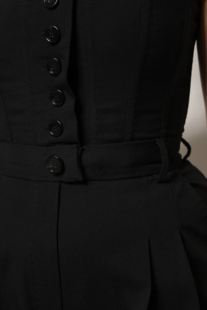 Dolce & Gabbana Black Wool Strapless Romper Jumpsuit Dress