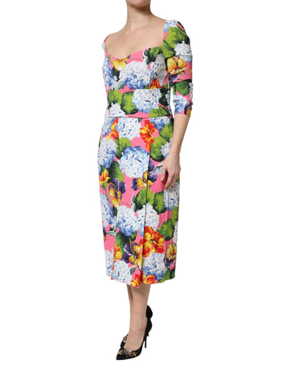 Dolce &amp; Gabbana – Mehrfarbiges, plissiertes Etui-Midikleid mit Blumenmuster