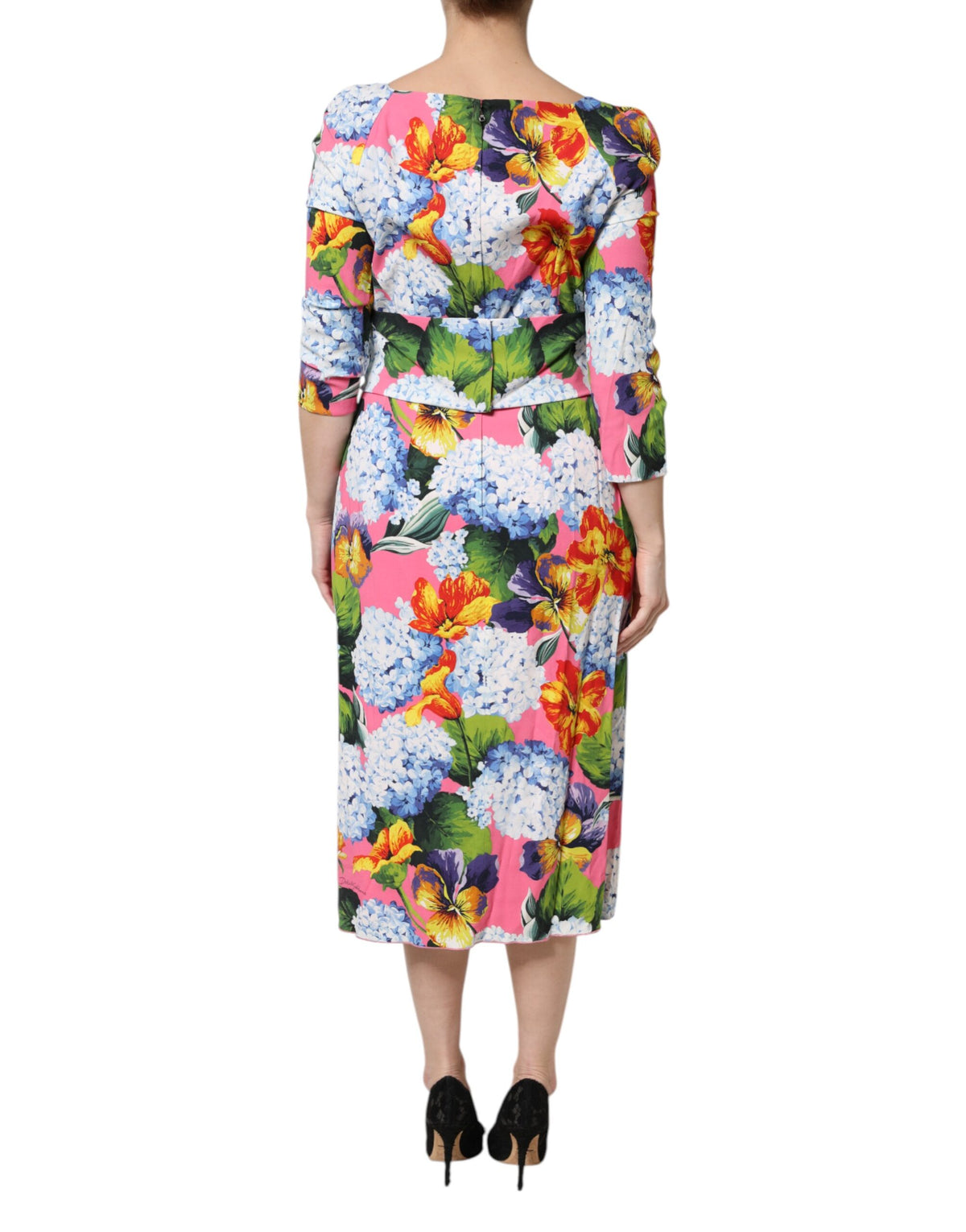 Dolce &amp; Gabbana – Mehrfarbiges, plissiertes Etui-Midikleid mit Blumenmuster