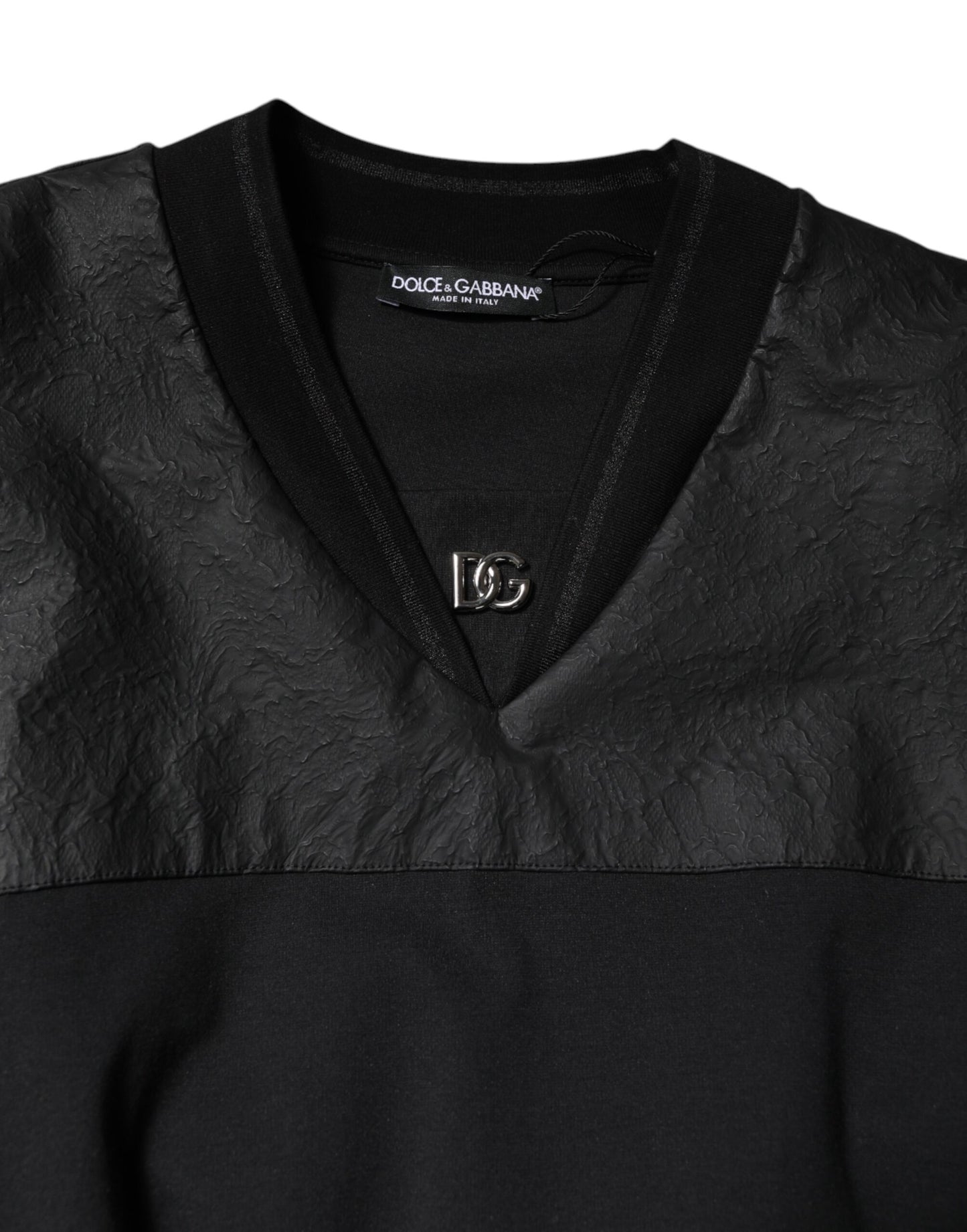 Dolce &amp; Gabbana – Schwarzes T-Shirt aus Baumwolle mit kurzen Ärmeln und V-Ausschnitt