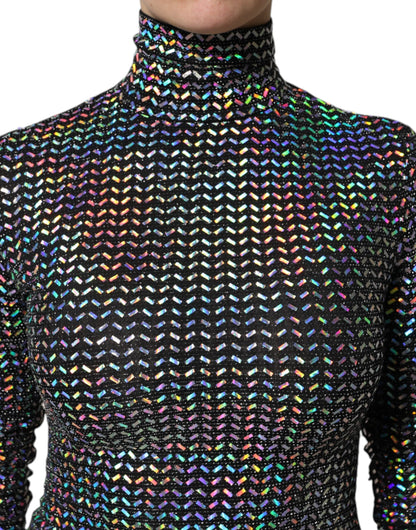 Dolce &amp; Gabbana – Schwarzes, verziertes, figurbetontes Minikleid aus Nylon