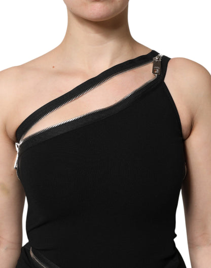 Dolce &amp; Gabbana – Schwarzes Etuikleid aus Viskose mit One-Shoulder-Träger und Reißverschluss